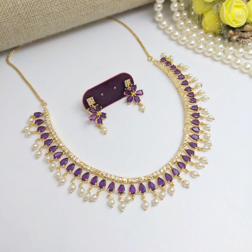 Aamrapali Elegant Teardrop Necklace Set with pearl Drops and Floral Earrings