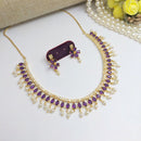 Aamrapali Elegant Teardrop Necklace Set with pearl Drops and Floral Earrings