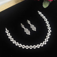 Aamrapli Rhodium Finish Statement American Diamond Necklace Set