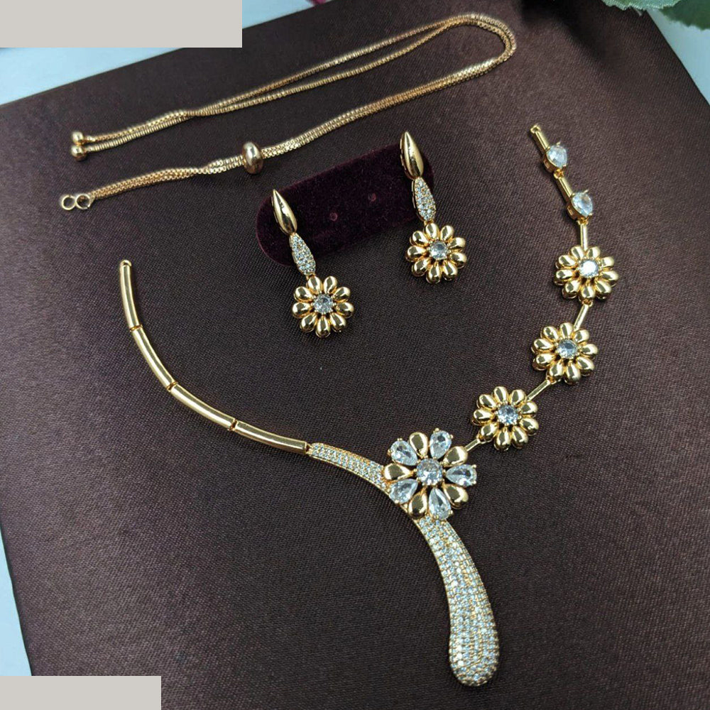 Aamrapli Modern Floral Design American Diamond Necklace Set