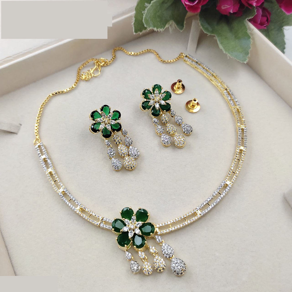 Aamrapli Floral Design American Diamond Necklace Set with Drop Earrings