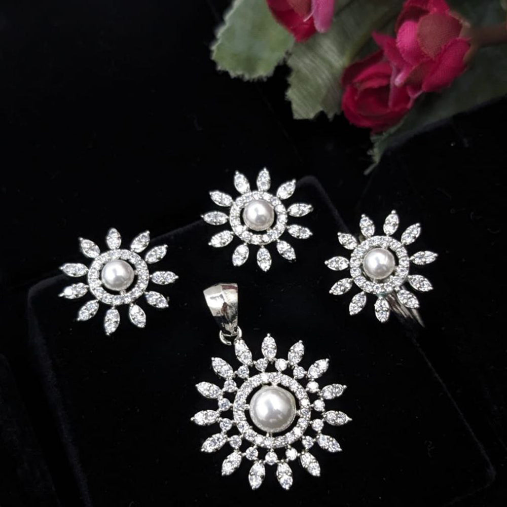 Aamrapali Classic Rhodium Plated Austrian Stone Chain Pendant Set