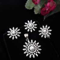 Aamrapali Classic Rhodium Plated Austrian Stone Chain Pendant Set
