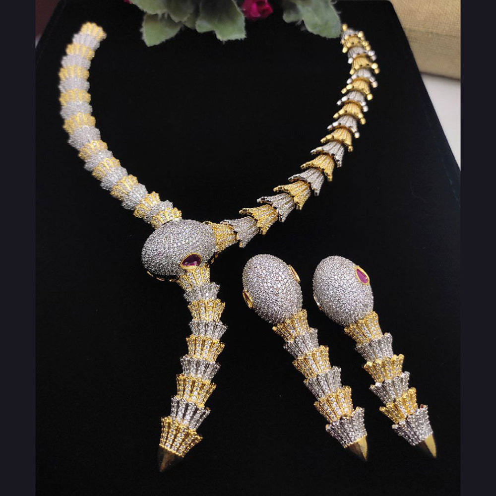 Aamrapali Designer 2 Tone Plated Austrian Stone Snake Style Necklace Set