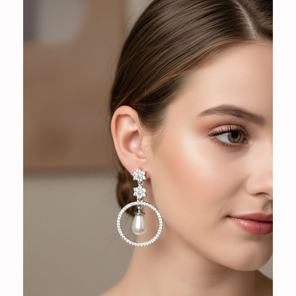 Aamrapali Lightweight Austrian Stone And Pearl Dangler Earrings