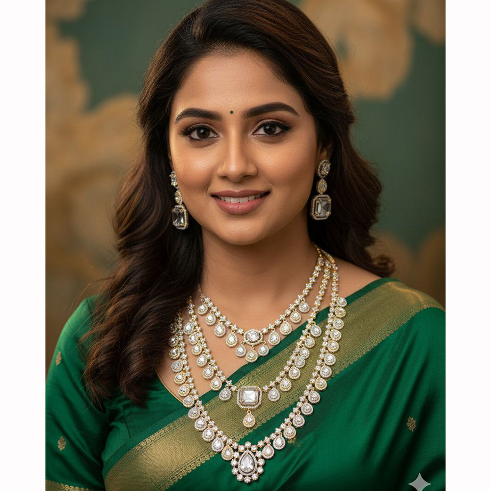 Aamrapali Premium Multi Layered American Diamond Necklace Set