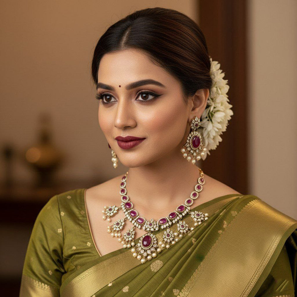 Aamrapali Elegant Pota Stone And Pearl Necklace Set