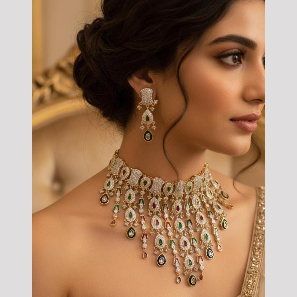 Aamrapali Luxe Austrian Stone And Meenakari Choker Necklace Set