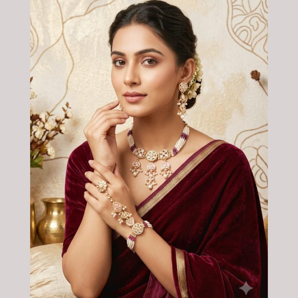 Aamrapali Luxurious Polki Kundan And Pearl Choker Necklace Set