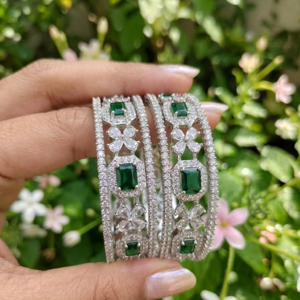 Aamrapali Elegant Rhodium Finish American Diamond Bangles Set  