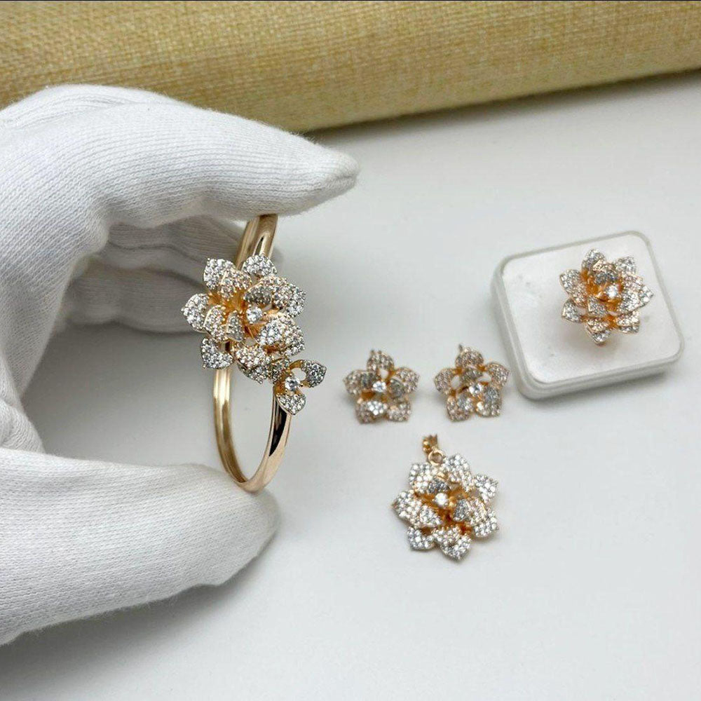 Aamrapali American Diamond Floral Jewellery Combo Set (Bracelet, Pendant, Ring & Earring Studs)