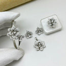 Aamrapali American Diamond Floral Jewellery Combo Set (Bracelet, Pendant, Ring & Earring Studs)
