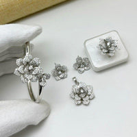 Aamrapali American Diamond Floral Jewellery Combo Set (Bracelet, Pendant, Ring & Earring Studs)