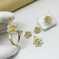Aamrapali American Diamond Floral Jewellery Combo Set (Bracelet, Pendant, Ring & Earring Studs)