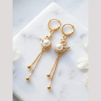 Aamrapali Modern Minimalist Austrian Stone And Pearl Dangler Bali Earrings