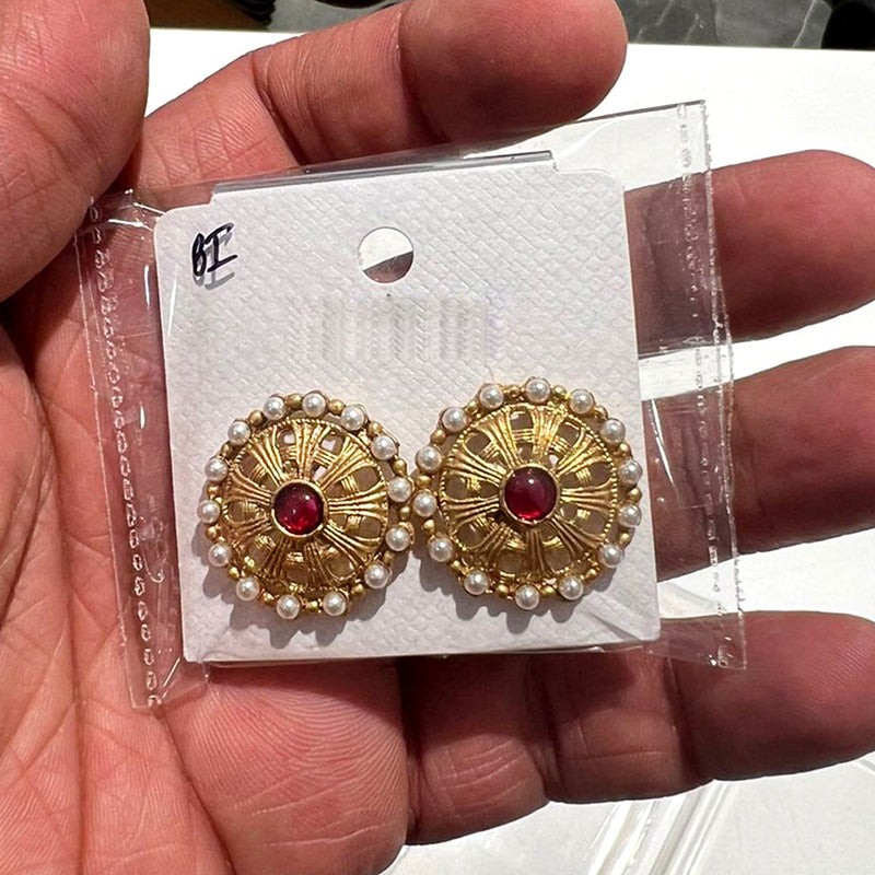 Shrisha Gold Plated Pota Stone  Stud Earrings