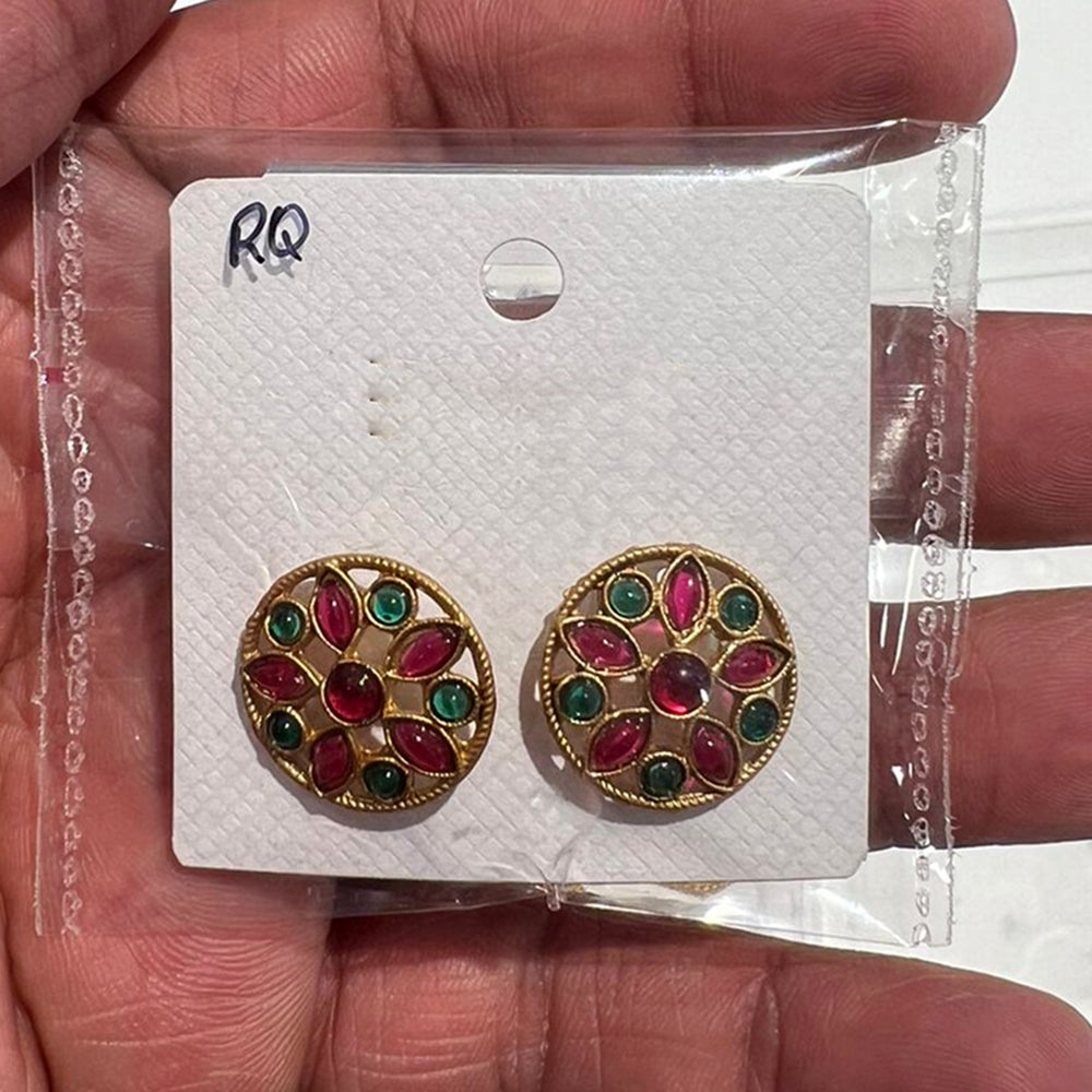 Shrisha Gold Plated Pota Stone  Stud Earrings