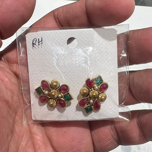 Shrisha Gold Plated Pota Stone  Stud Earrings