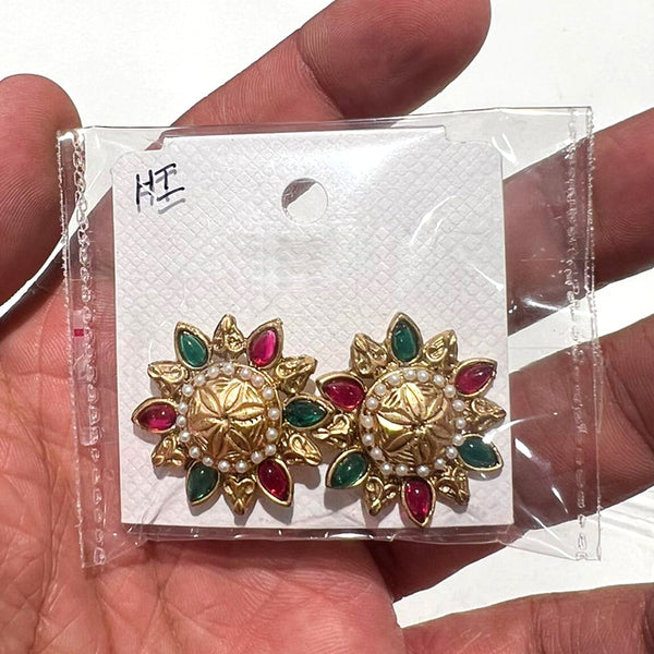 Shrisha Gold Plated Pota Stone  Stud Earrings