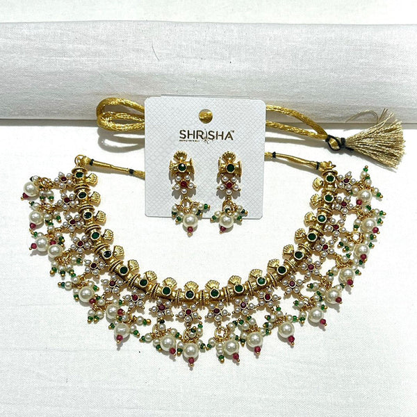 Shrisha Gold Plated Pota Stone Necklace Set