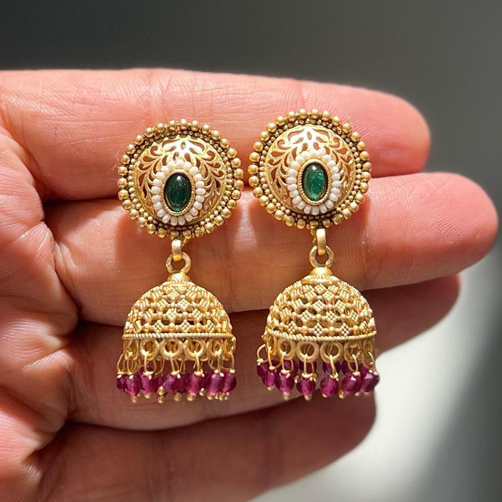 Shrisha Festive Wear Gold Plated Elegance Pota & Pearl Jhumki Earrings  ( Mix Color)