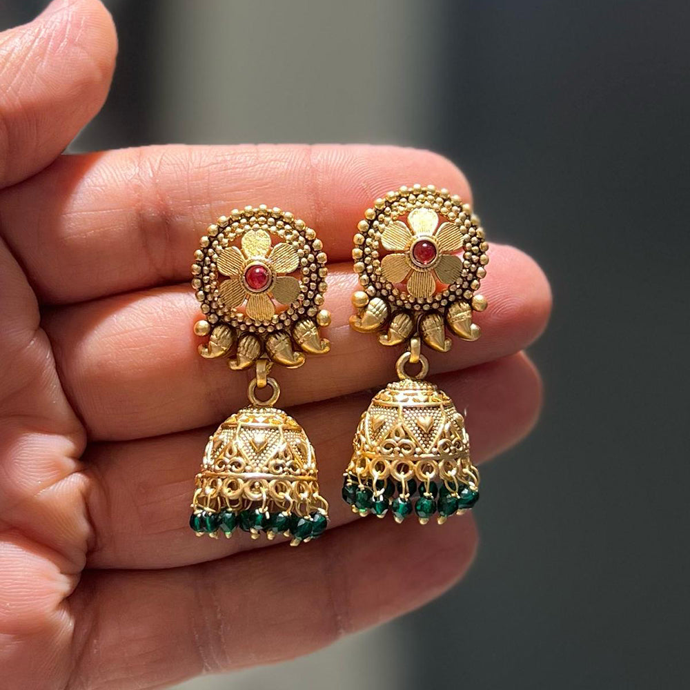 Shrisha Festive Wear Gold Plated Elegance Pota & Pearl Jhumki Earrings  ( Mix Color)