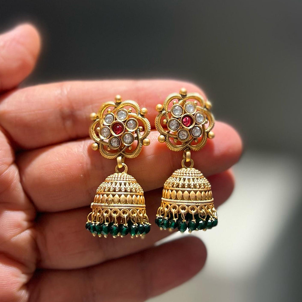 Shrisha Festive Wear Gold Plated Elegance Austrain Stone & Pearl Jhumki Earrings  ( Mix Color)