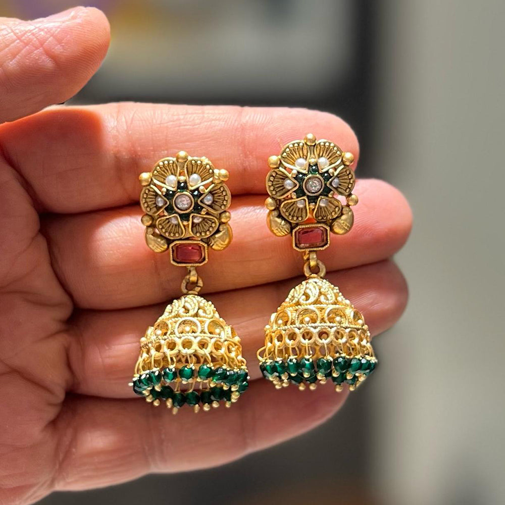 Shrisha Festive Wear Gold Plated Elegance Pota & Pearl Jhumki Earrings  ( Mix Color)