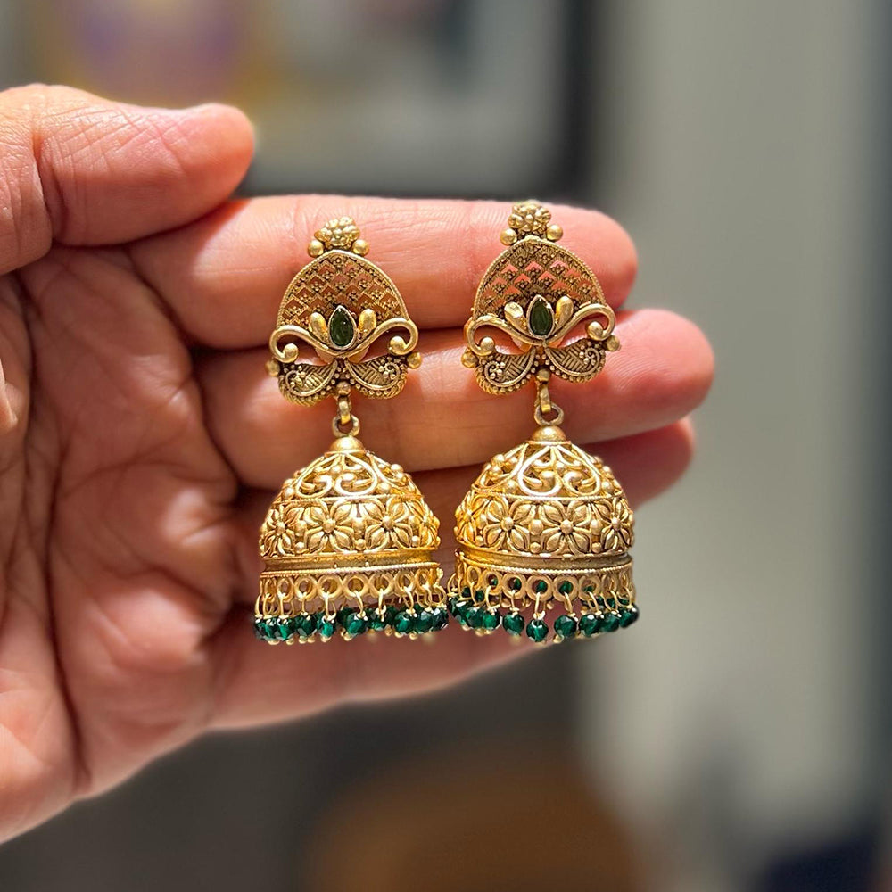 Shrisha Festive Wear Gold Plated Elegance Pota & Pearl Jhumki Earrings  ( Mix Color)
