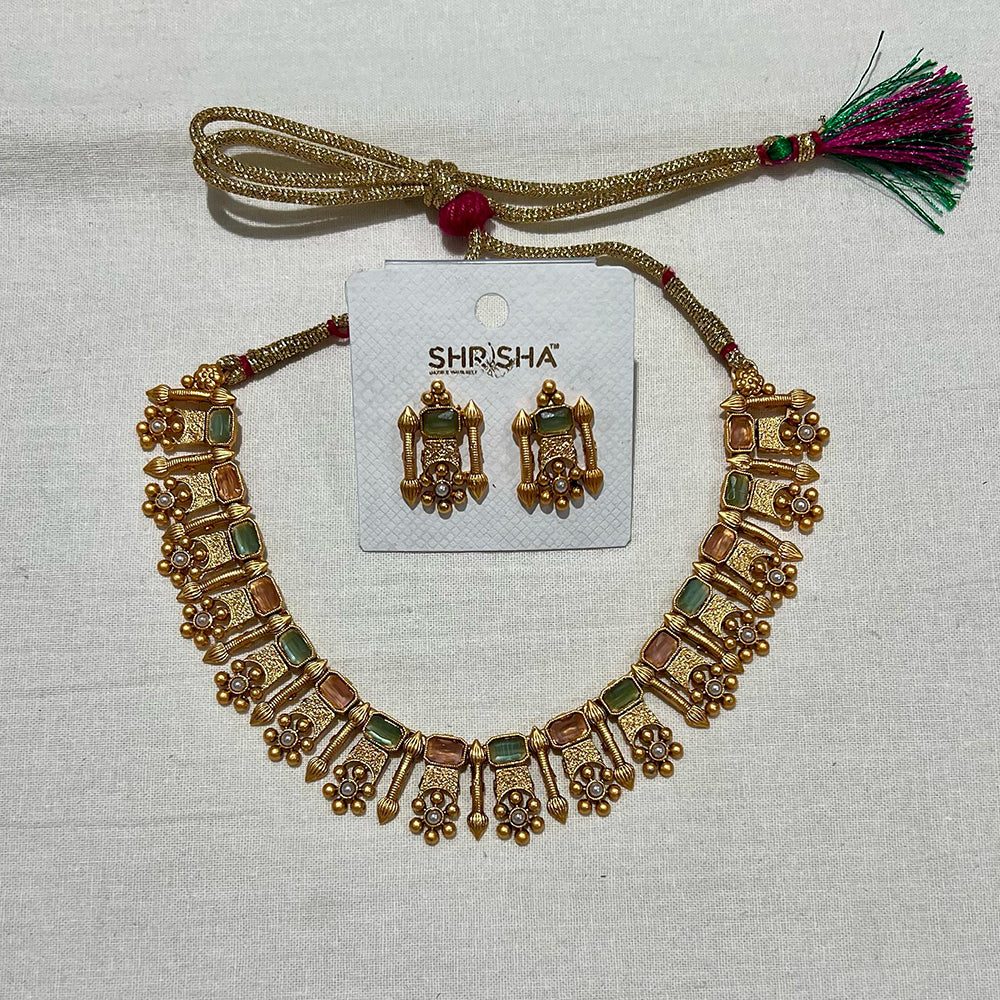 Shrisha Ethnic Gold Plated Stunning Crystal Stones Necklace Set