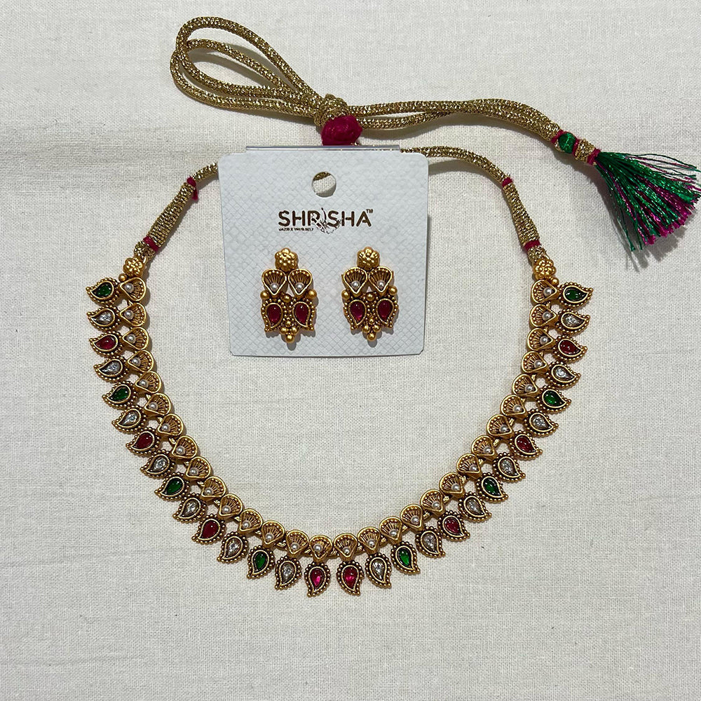 Shrisha Ethnic Gold Plated Stunning Pota Stones Necklace Set