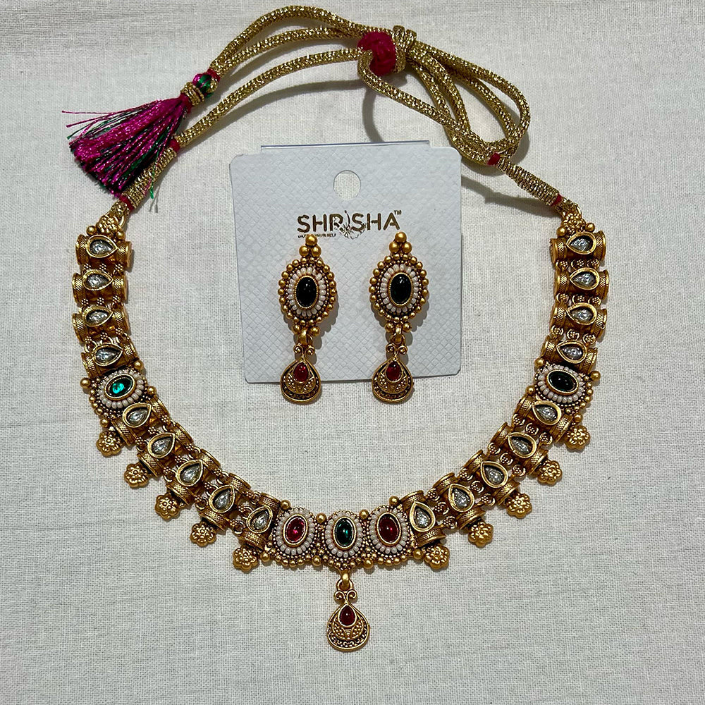 Shrisha Ethnic Gold Plated Stunning Pota Stones Necklace Set