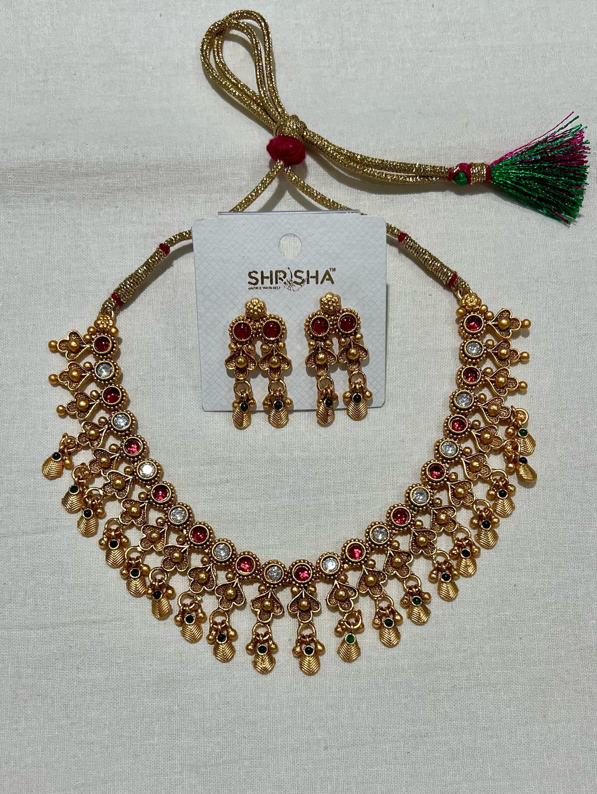 Shrisha Ethnic Gold Plated Stunning Pota Stones Necklace Set