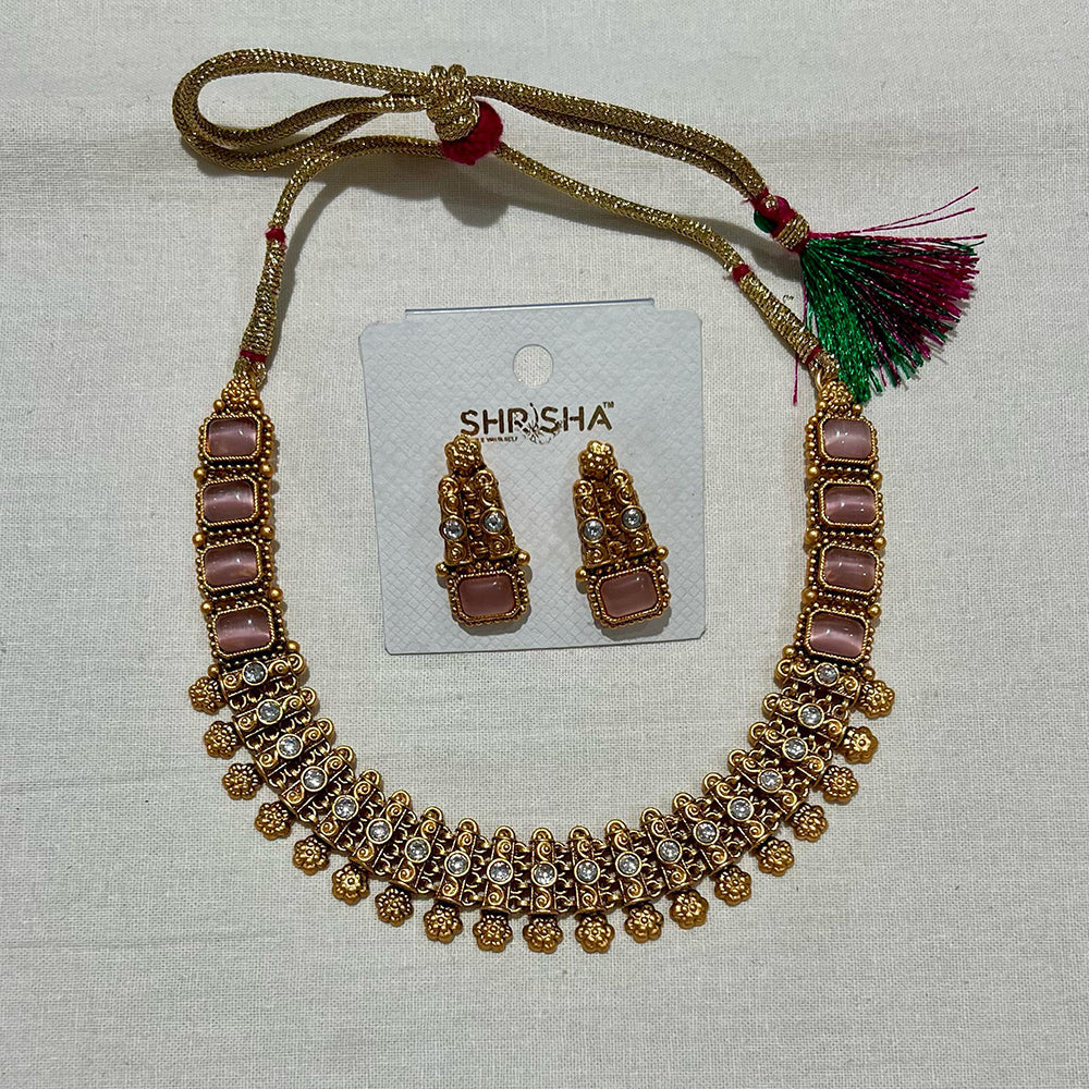 Shrisha Ethnic Gold Plated Stunning Crystal Stones Necklace Set