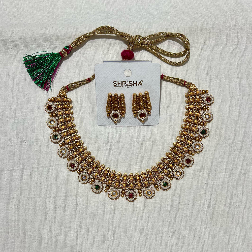 Shrisha Ethnic Gold Plated Stunning Pota Stones Necklace Set