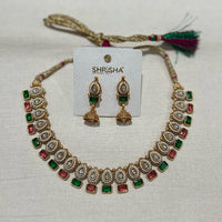 Shrisha Ethnic Gold Plated Stunning Crystal Stones Necklace Set
