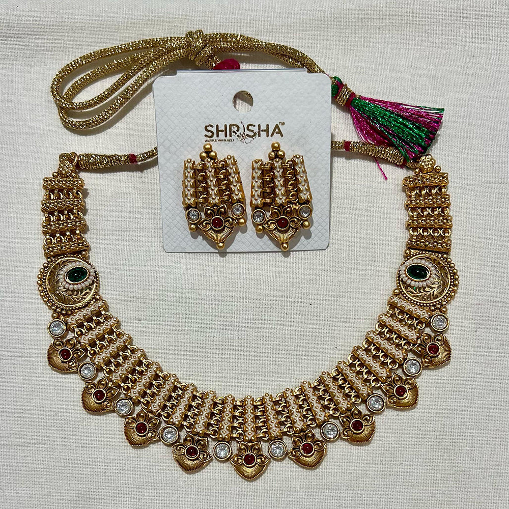 Shrisha Ethnic Gold Plated Stunning Pota Stones Necklace Set