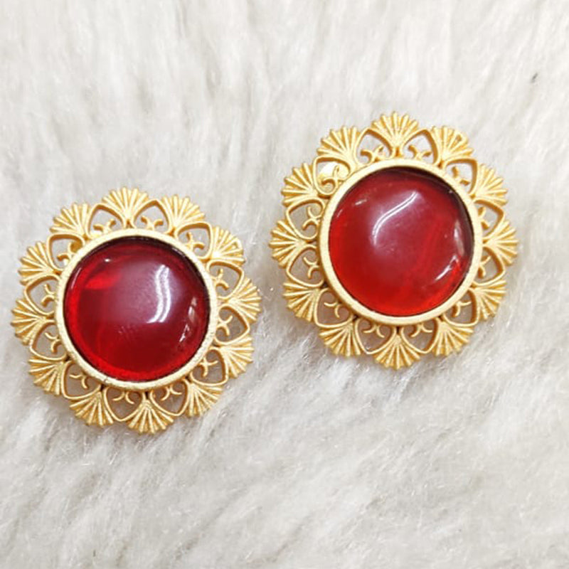 Marudhar Creations Gold Plated Matte Finish Stud Earrings