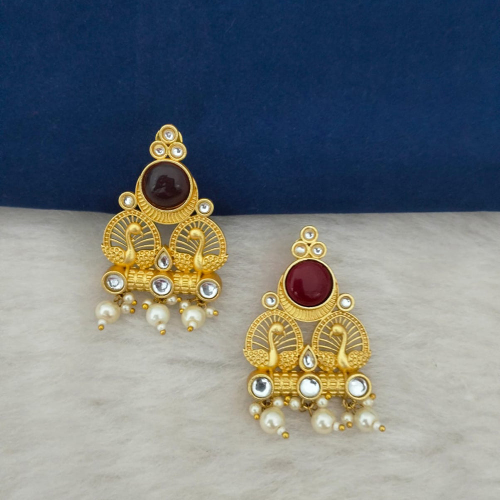 Marudhar Creations Gold Plated Matte Finish Stud Earrings