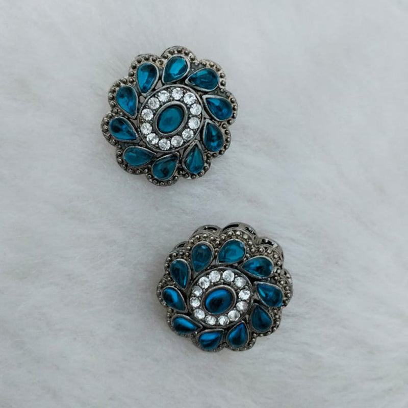 Marudhar Creations Oxidised Plated Pota Stone Stud Earrings