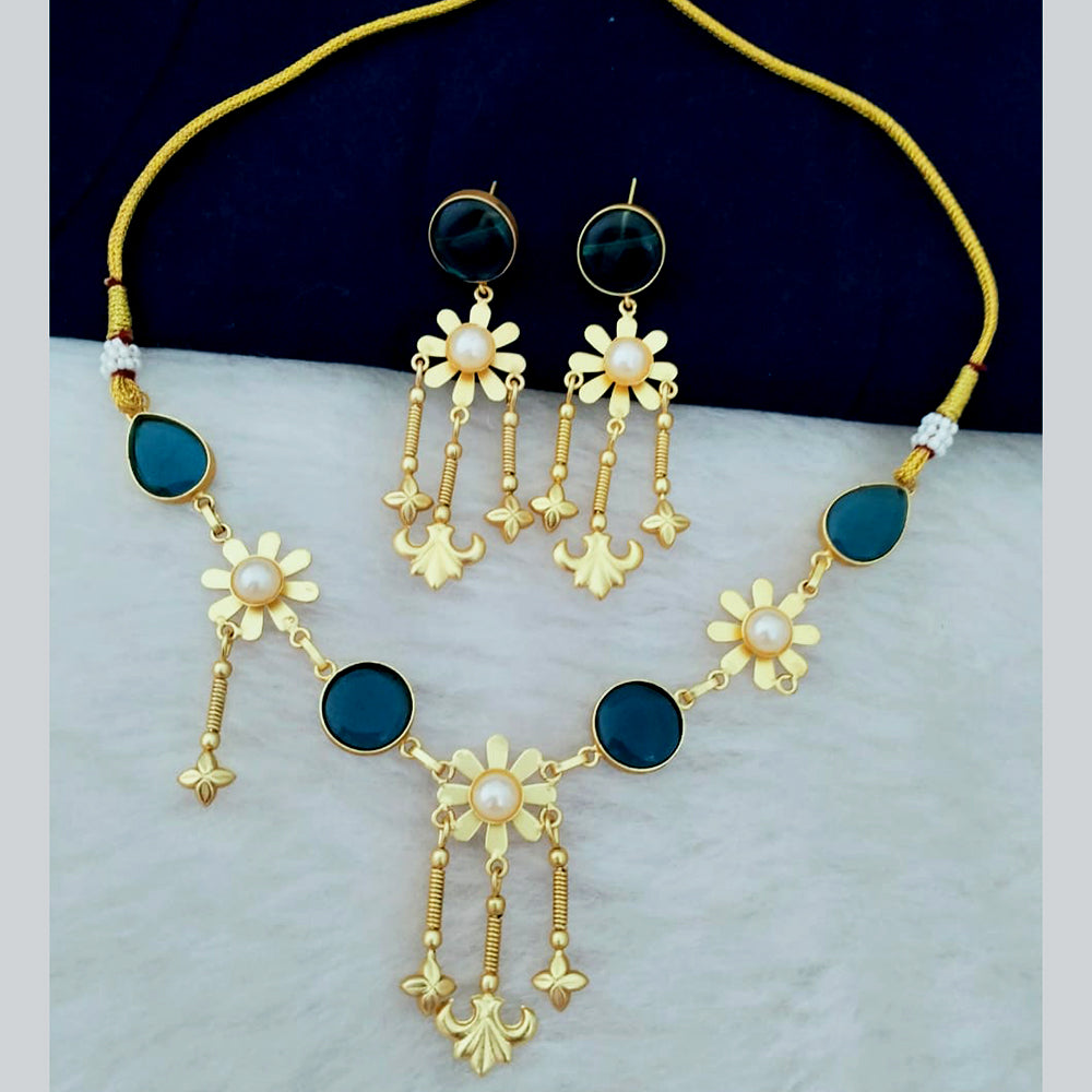 Marudhar Creations Gold Plated Crystal Stone And Pearl Necklace Set