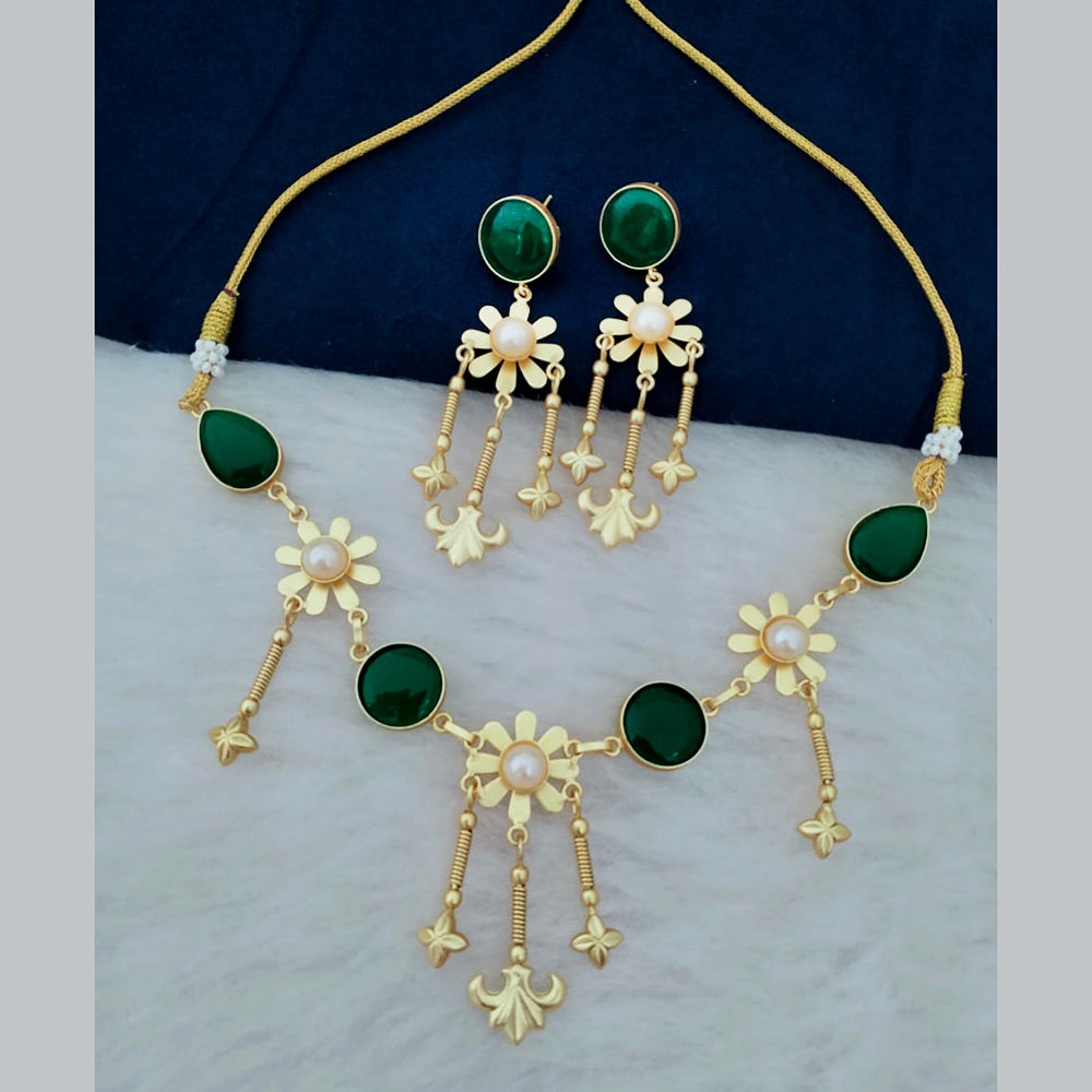 Marudhar Creations Gold Plated Crystal Stone And Pearl Necklace Set