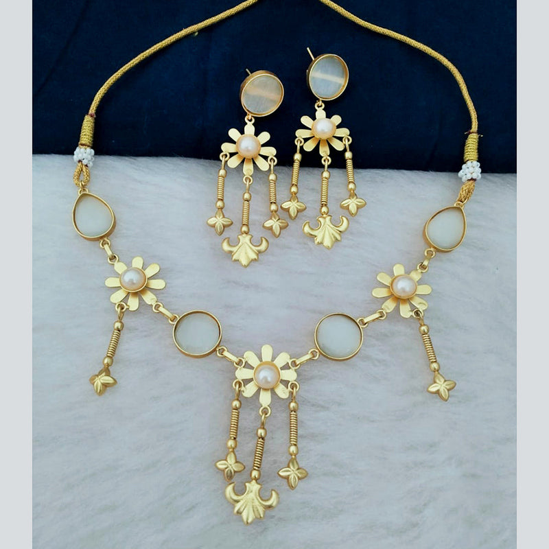 Marudhar Creations Gold Plated Crystal Stone And Pearl Necklace Set