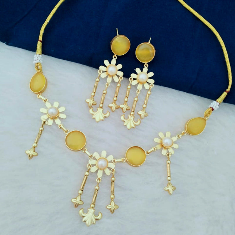 Marudhar Creations Gold Plated Crystal Stone And Pearl Necklace Set