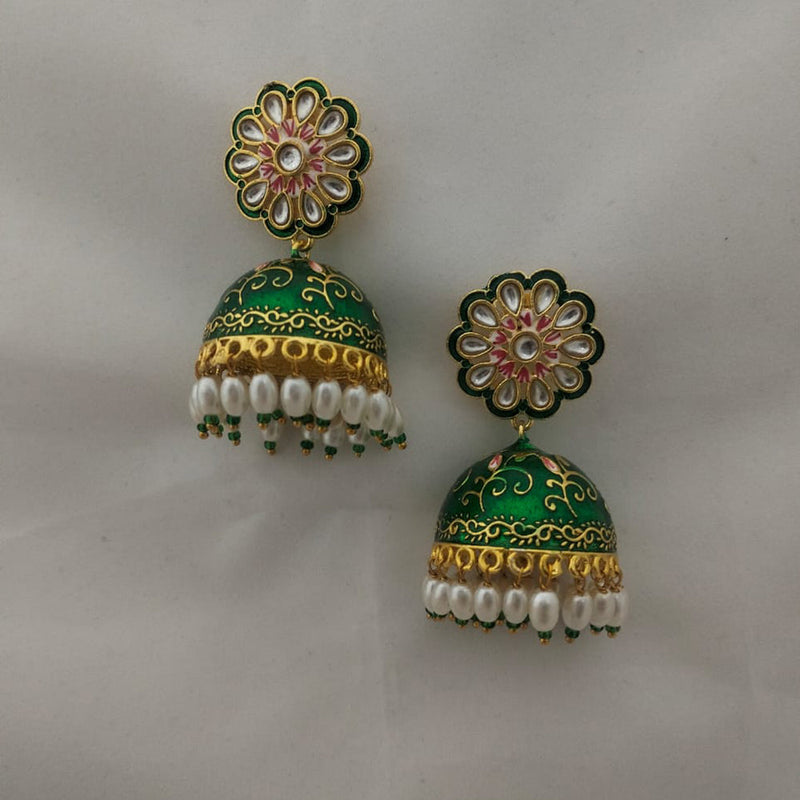 Marudhar Creations Gold Plated Kundan And Meenakari Jhumki Earrings