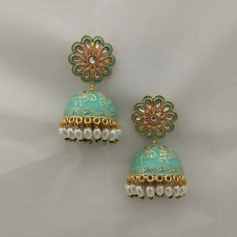 Marudhar Creations Gold Plated Kundan And Meenakari Jhumki Earrings