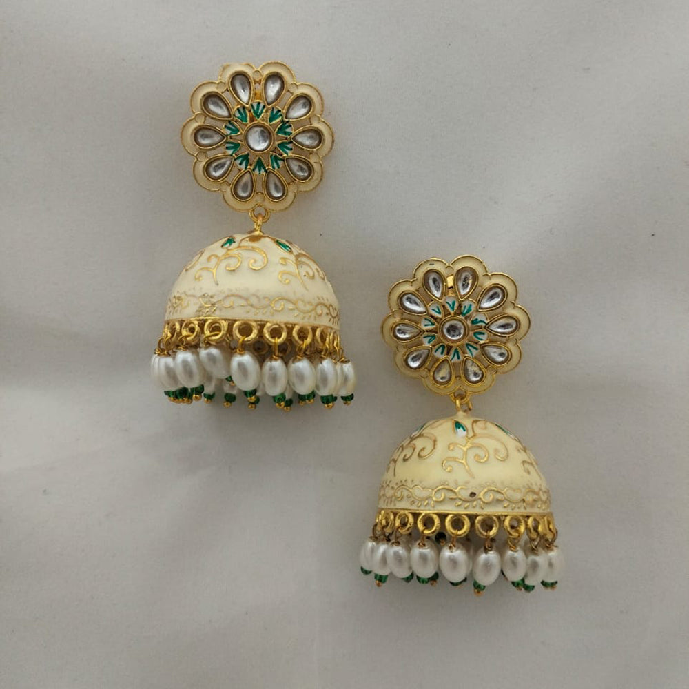 Marudhar Creations Gold Plated Kundan And Meenakari Jhumki Earrings