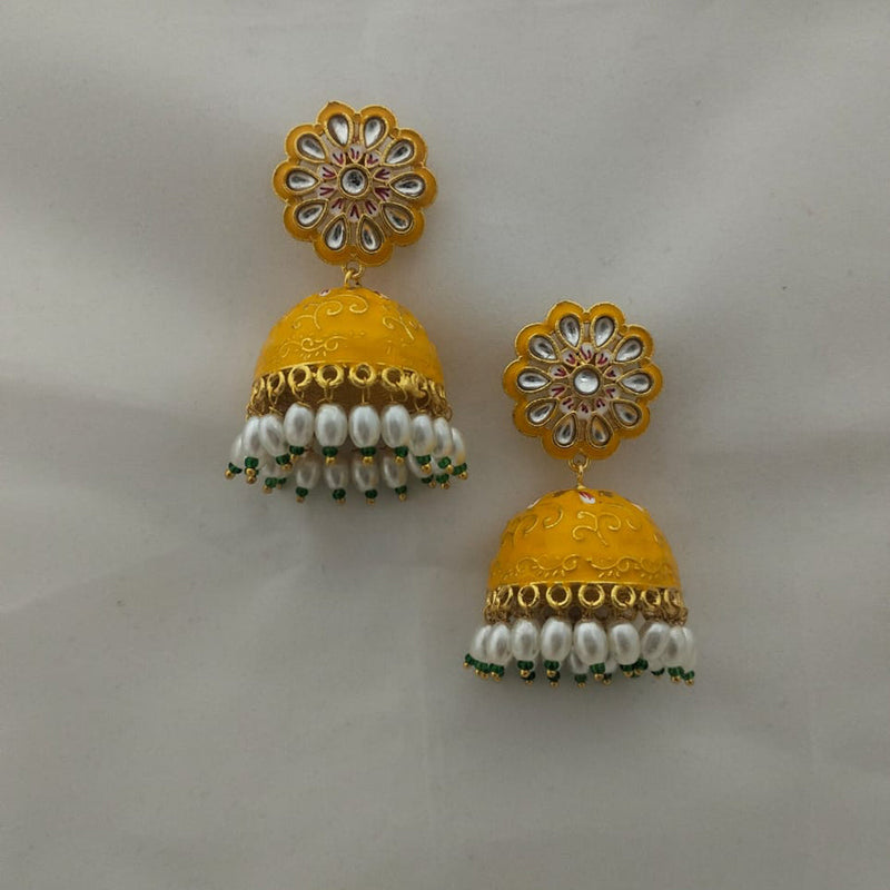 Marudhar Creations Gold Plated Kundan And Meenakari Jhumki Earrings