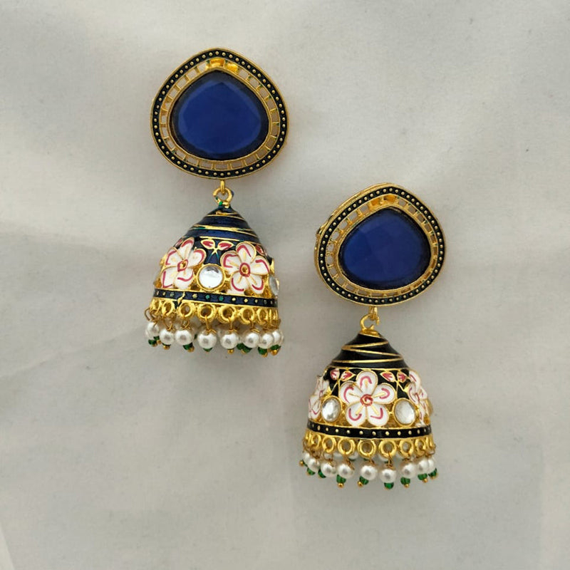 Marudhar Creations Gold Plated Kundan And Meenakari Jhumki Earrings