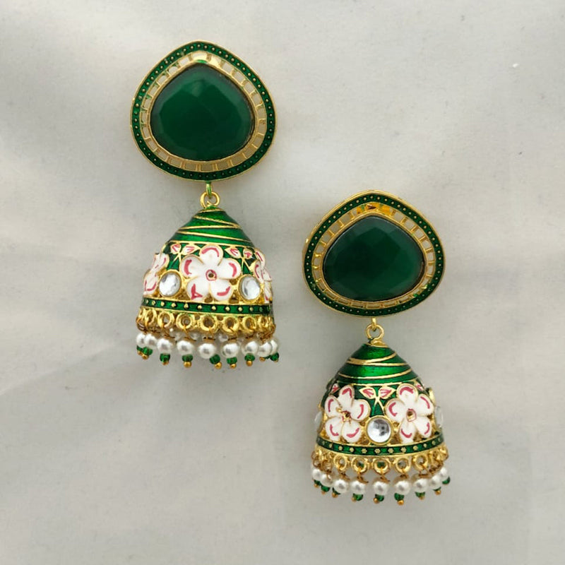 Marudhar Creations Gold Plated Kundan And Meenakari Jhumki Earrings